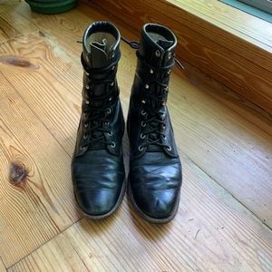 Black Leather Lace Up Boots Size 8
